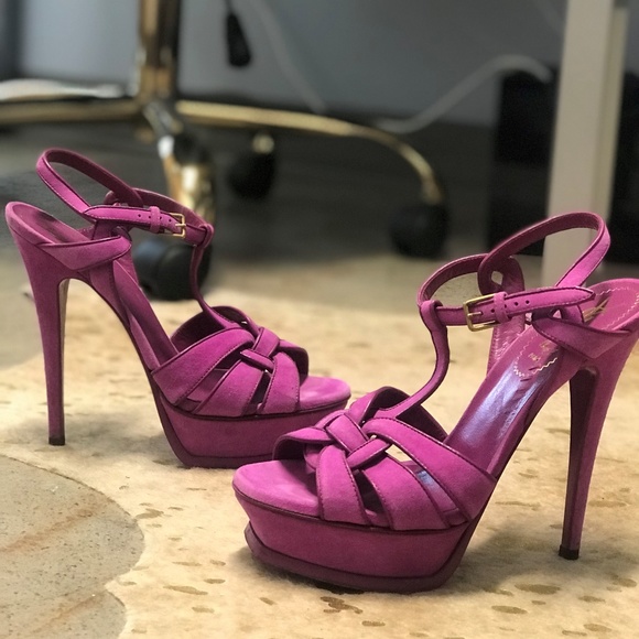 SAINT LAURENT Purple Platform Sandals